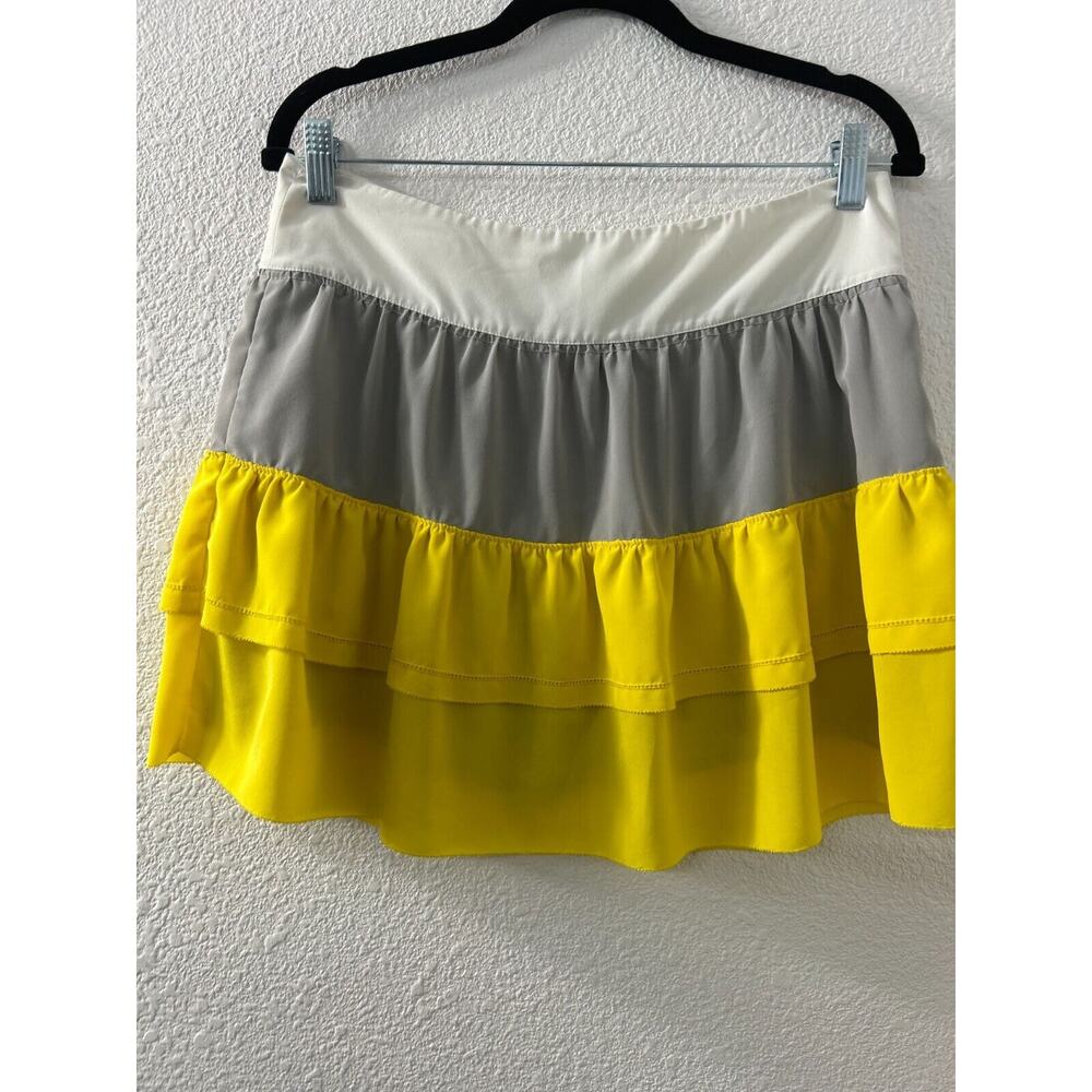 Gianni Bini Womens Skirt Sz 6 Flared Yellow Gray White Zip Short Preppy Pockets
